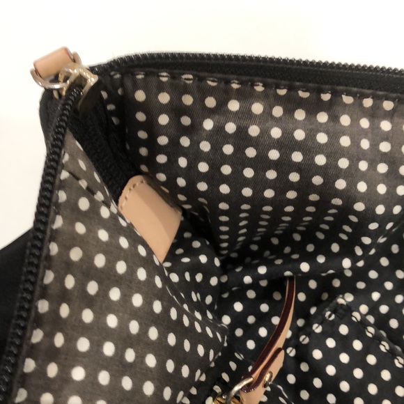 Kate Spade black nylon tote bag with pink/beige leather trim and polkadot inside - Picture 8 of 11